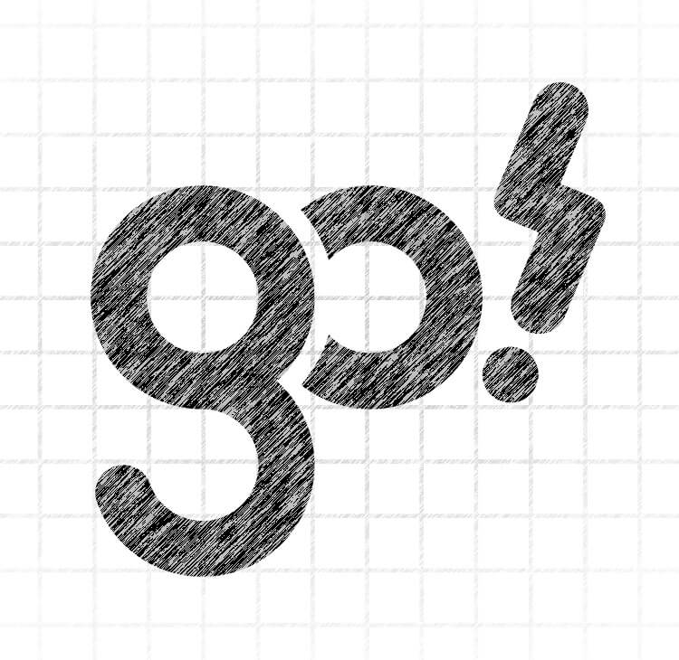 Boceto del logotipo de Go! Girls basado en formas circulares y un elemento inspirado en un rayo