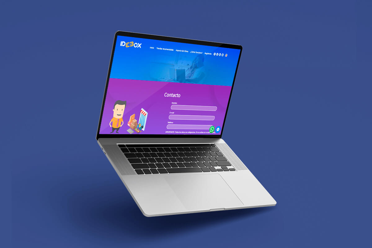 Sección de contacto de la página web de Idebox