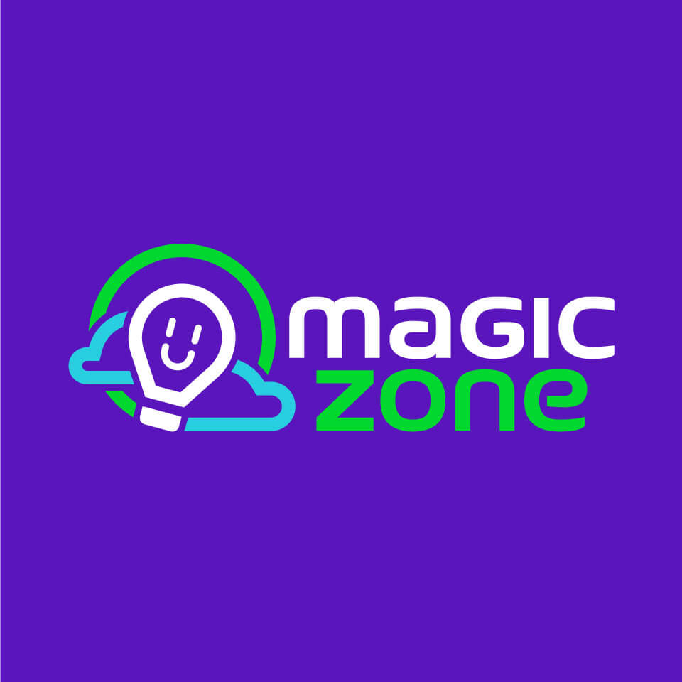 Logotipo horizontal de Magic Zone en versión negativa
