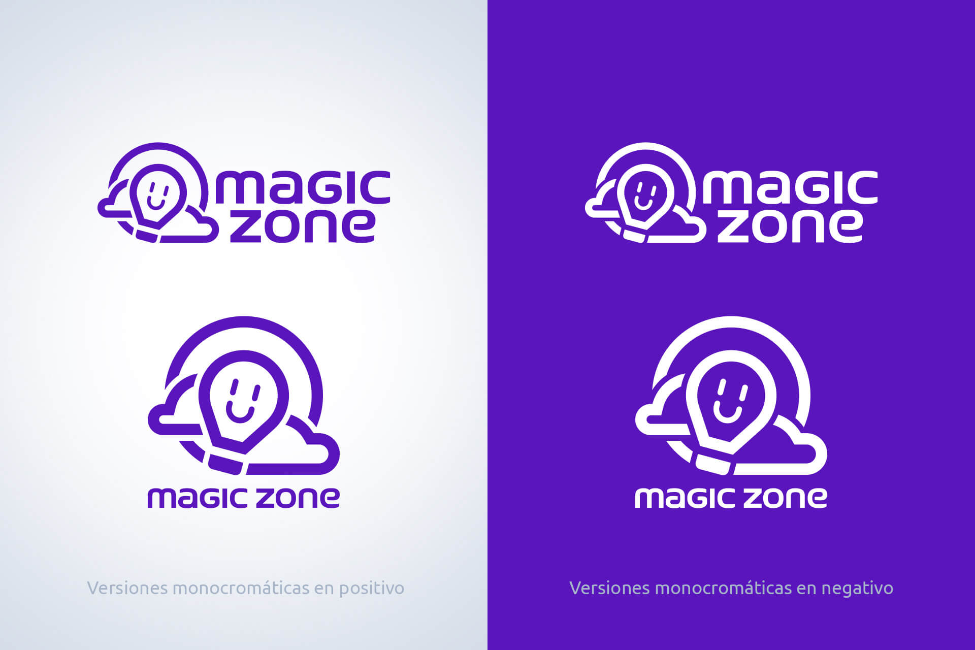 Versiones monocromáticas positivas y negativas del logotipo de Magic Zone
