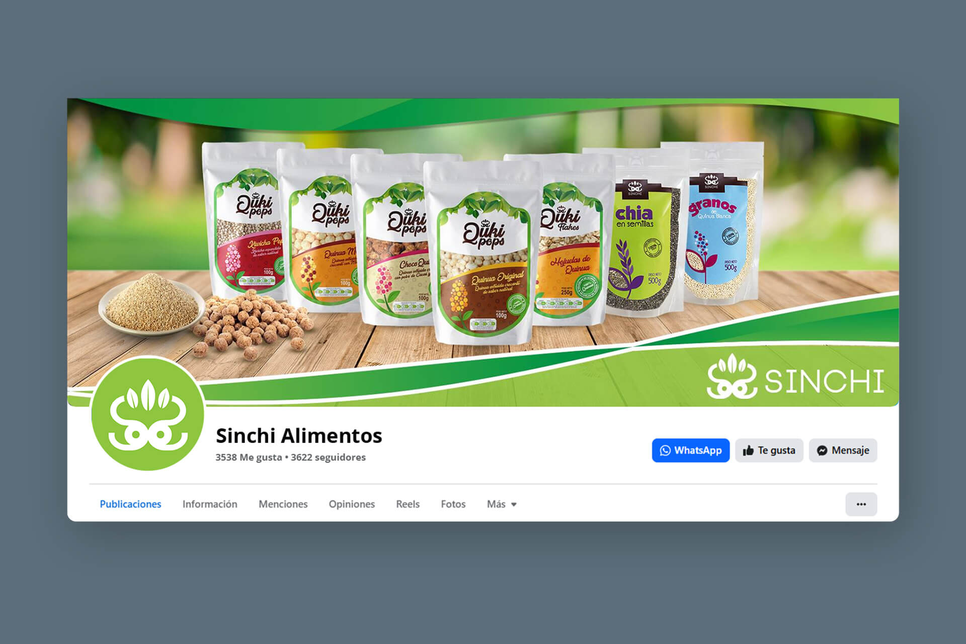Portada de Facebook de Sinchi para presentar productos naturales