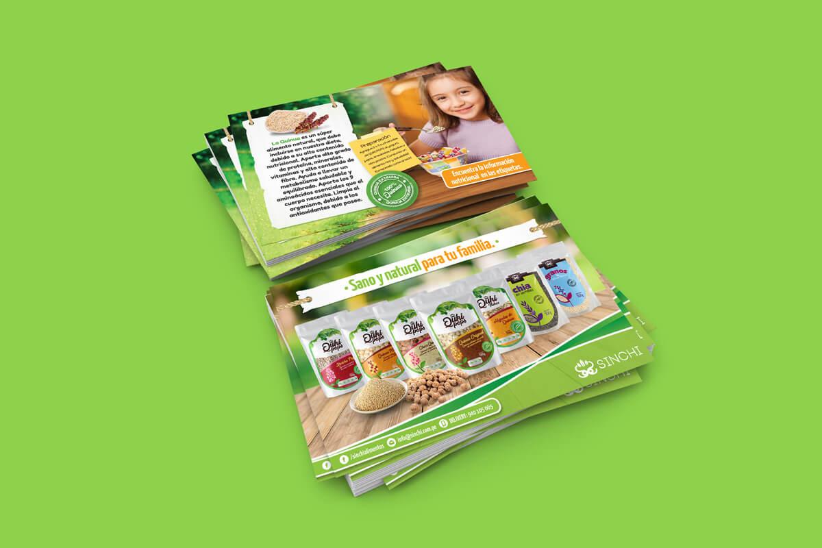 Material publicitario impreso de Sinchi para presentar sus productos