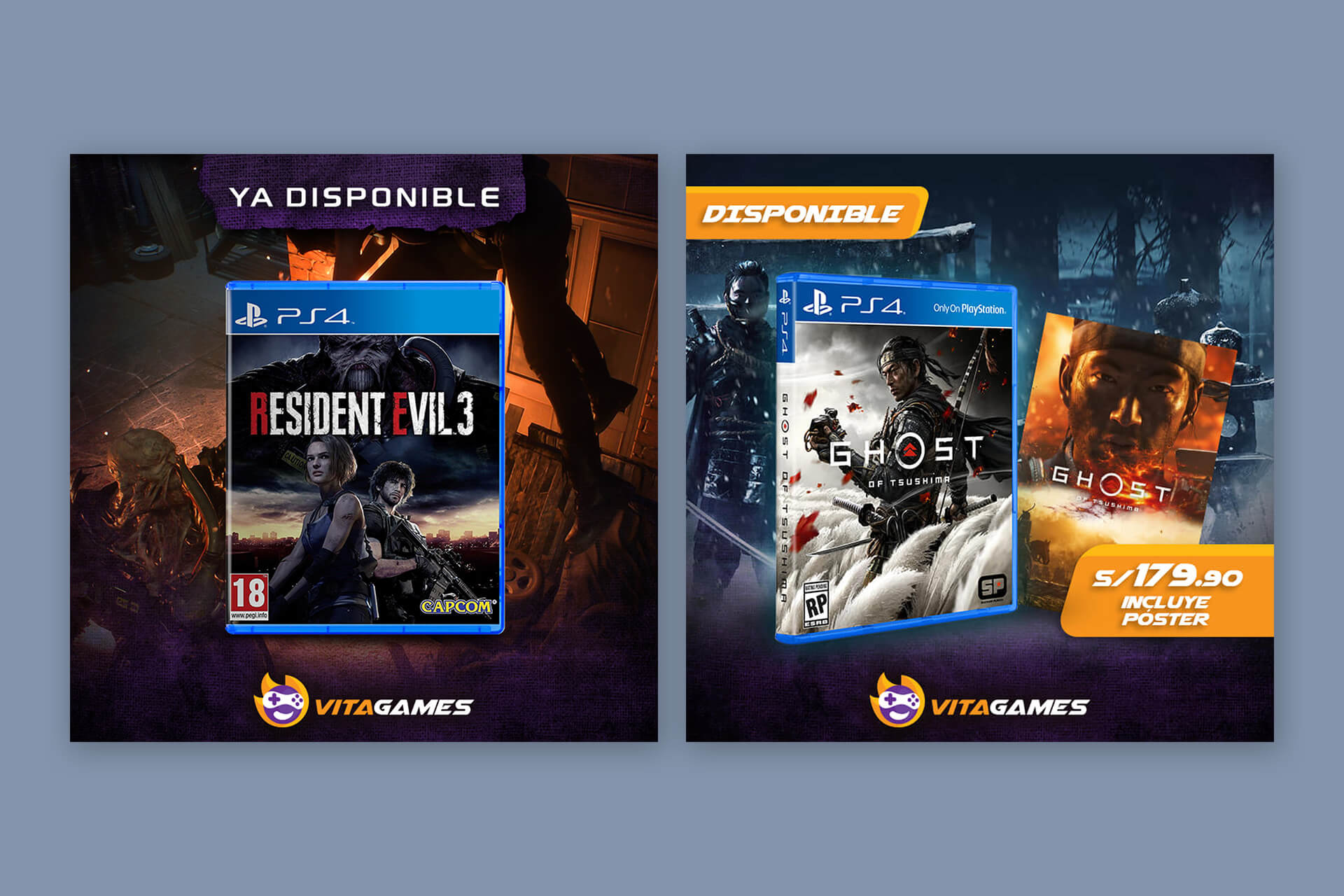 Piezas publicitarias de VitaGames para redes sociales