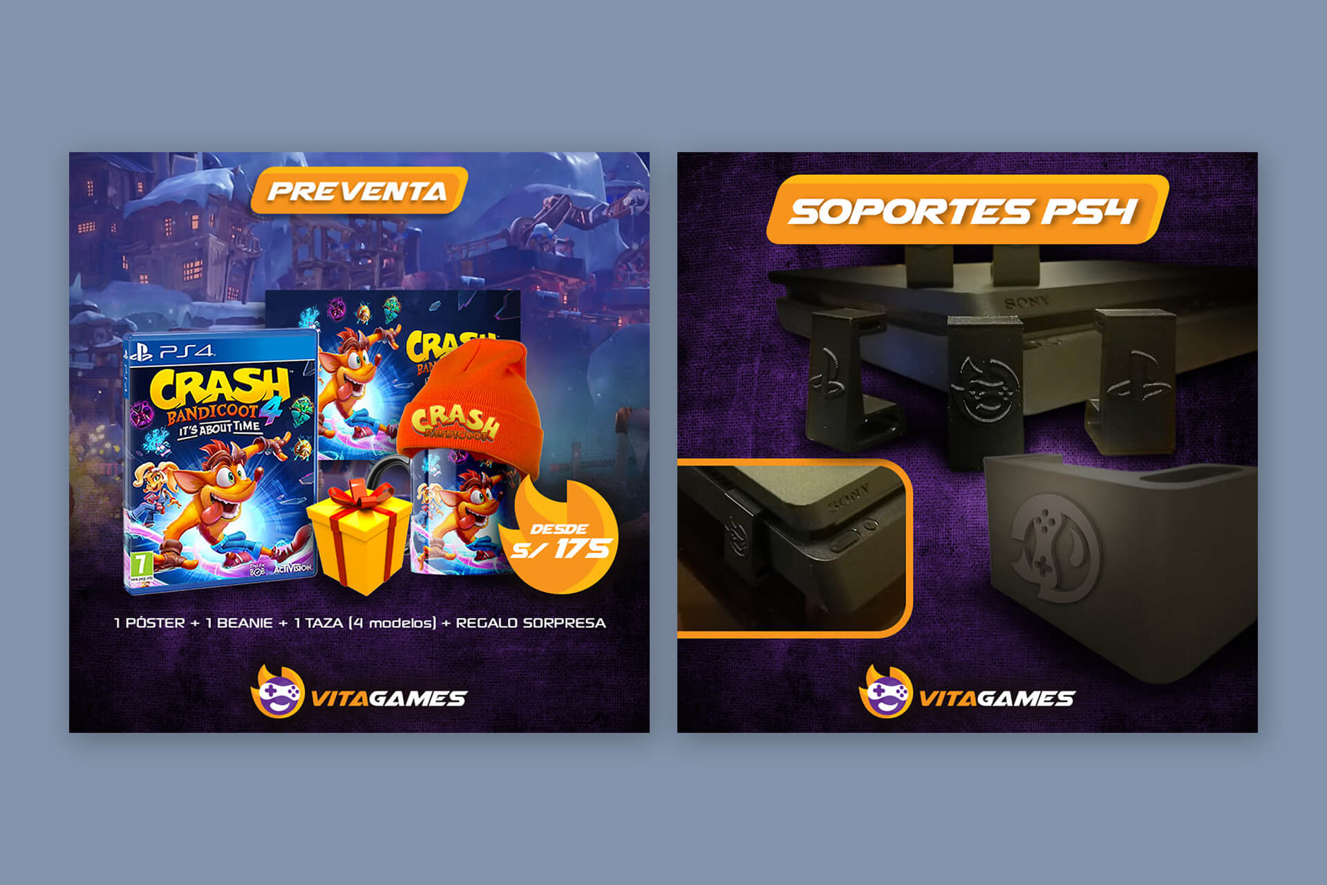 Ejemplos de piezas publicitarias de VitaGames para redes sociales