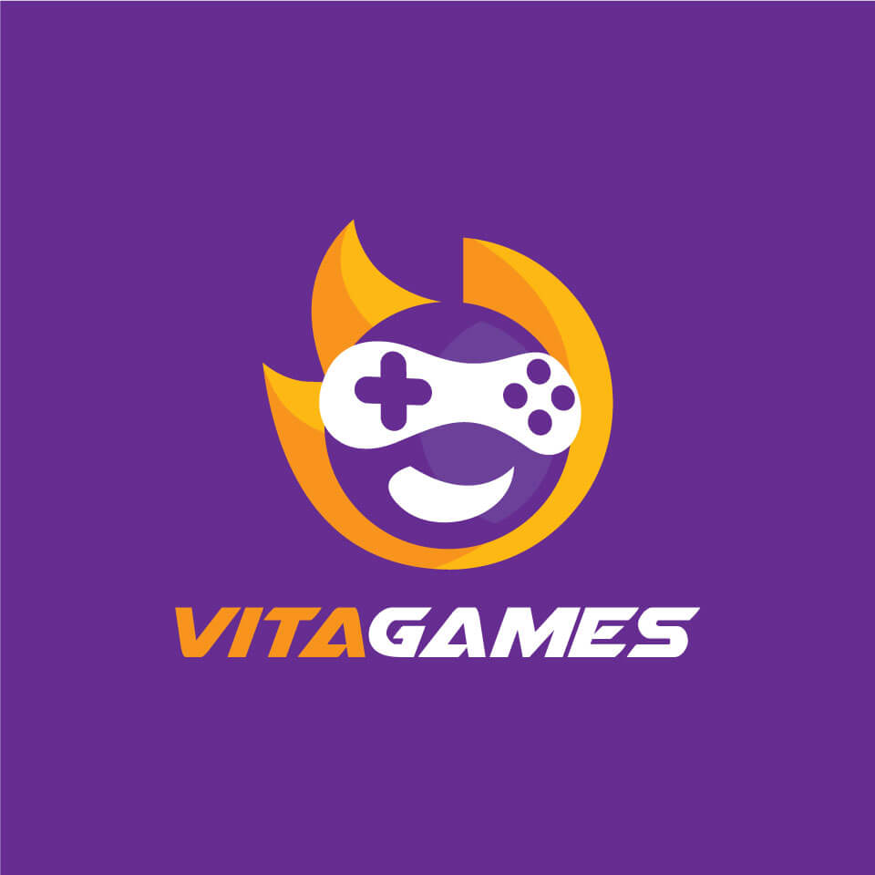 Logotipo de VitaGames en versión vertical negativa