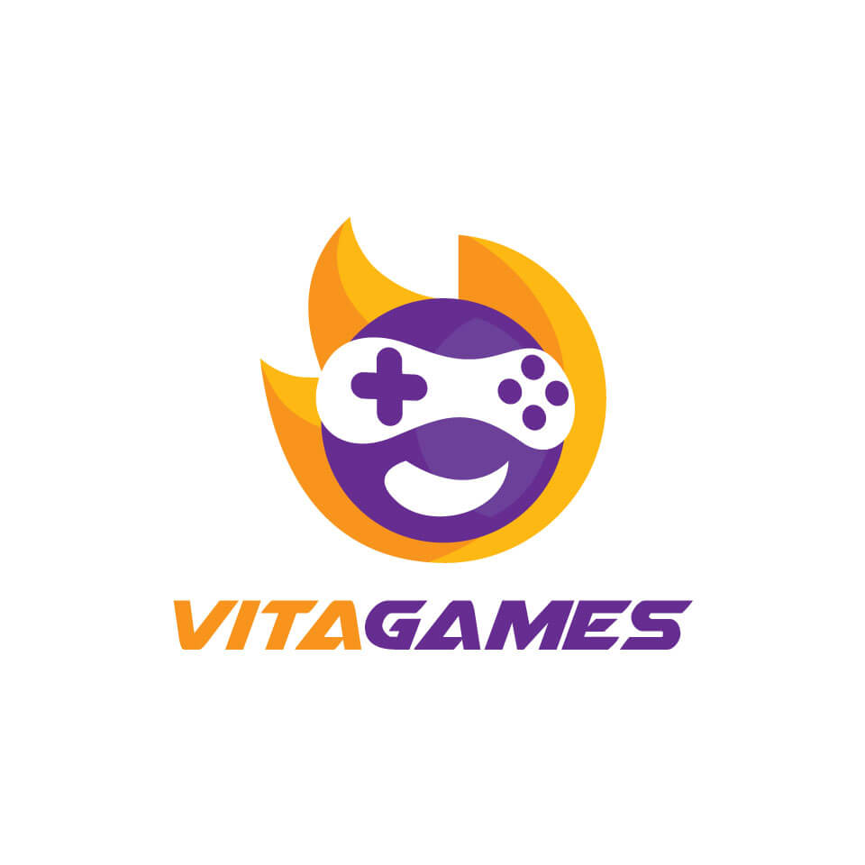 Logotipo de VitaGames en versión vertical a color