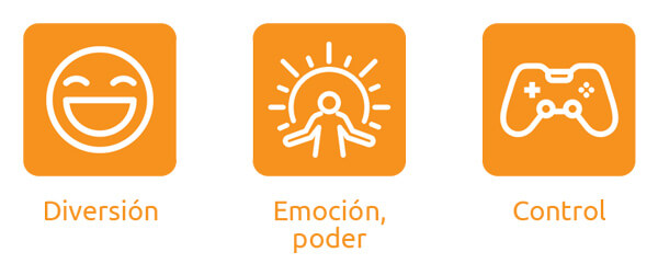 Conceptos que definen la identidad de VitaGames: diversión, emoción y control